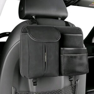 Black Car Back Seat Organizer with multiple storage compartments