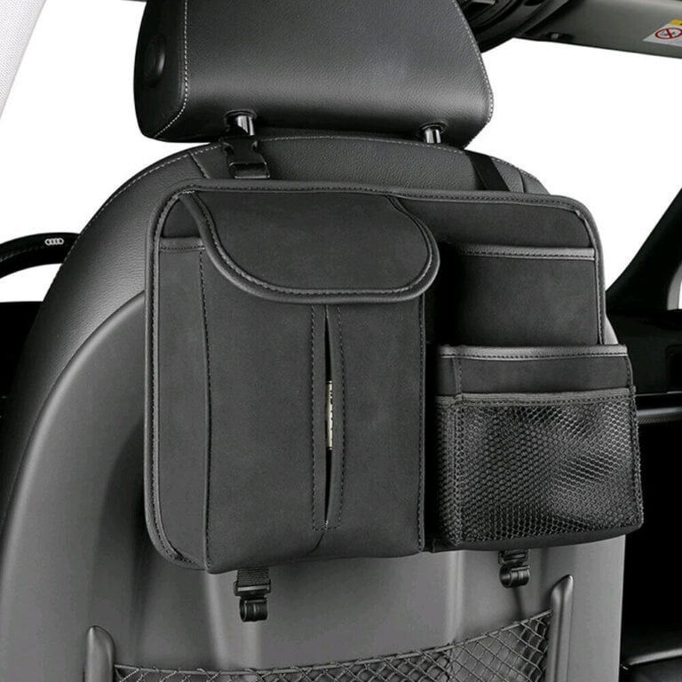 Black Car Back Seat Organizer with multiple storage compartments