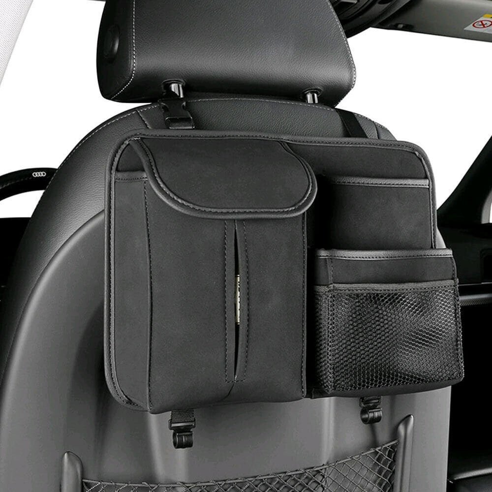 Black Car Back Seat Organizer with multiple storage compartments