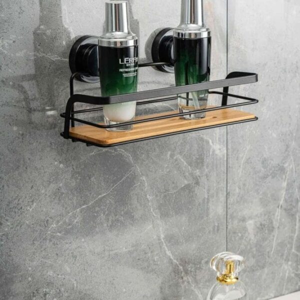 Arsi Studio vacuum suction shelf installed in modern bathroom