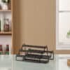 Stackable black wire kitchen spice and utensil racks, modern organization storage solution.