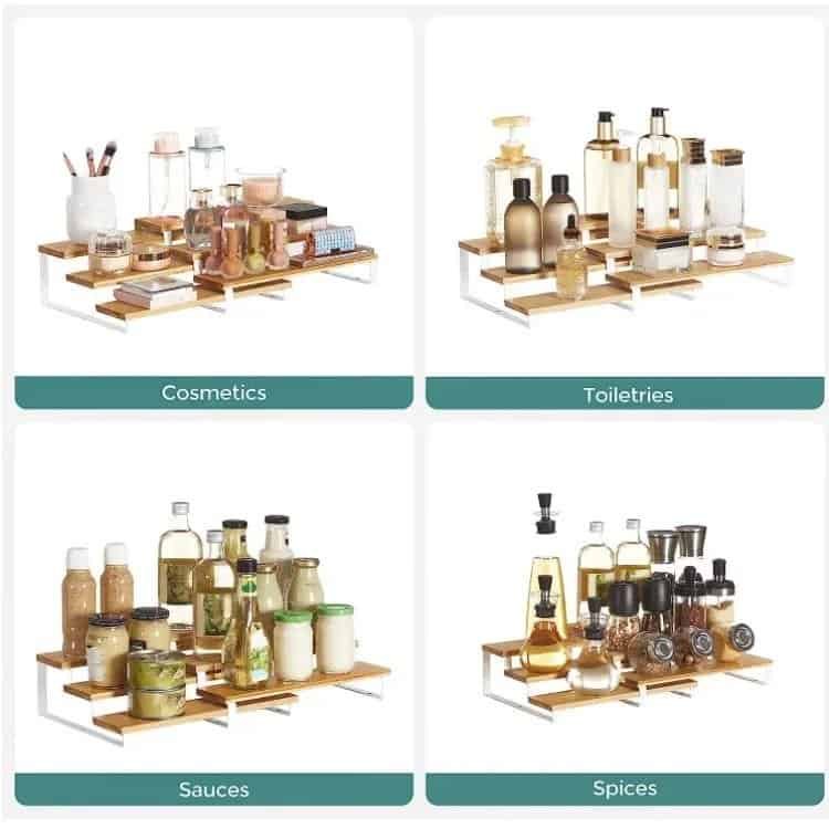 Elegant cosmetic and toiletry display shelving units by Arsi Studio.