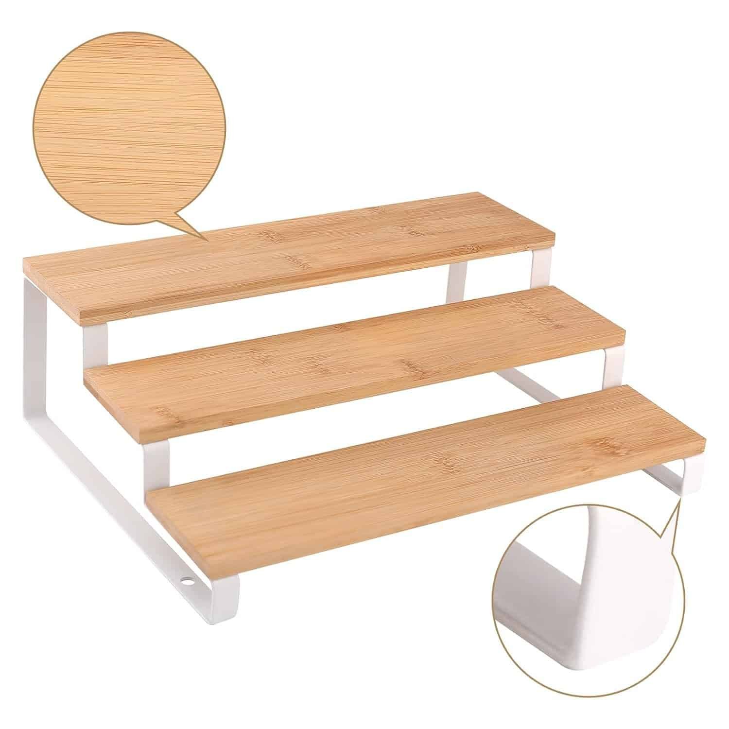 Natural wood and white metal shoe rack for organized entryway storage, modern minimalist design.