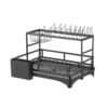 Dishwasher rack with multiple compartments for efficient dish drying and organization.
