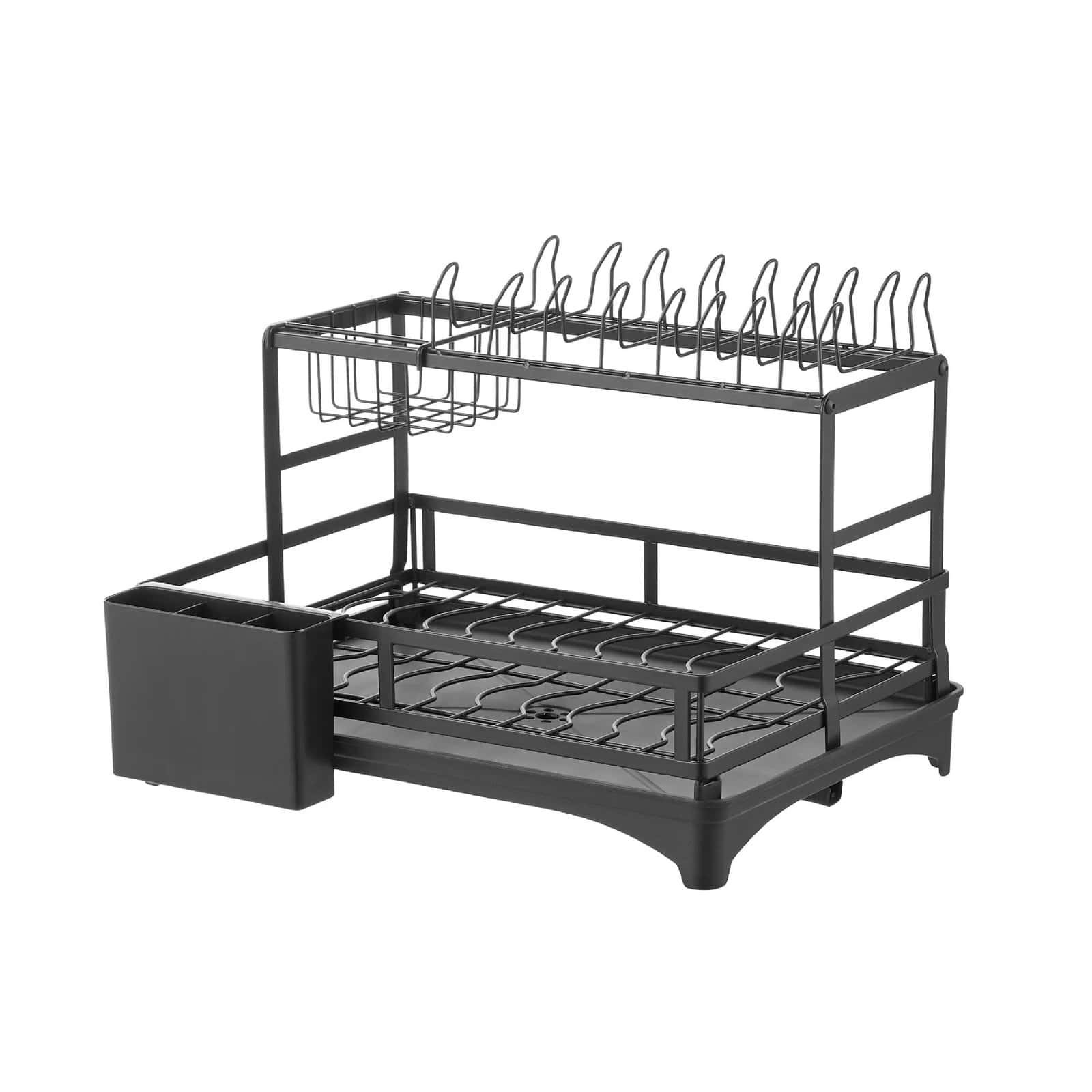 Dishwasher rack with multiple compartments for efficient dish drying and organization.