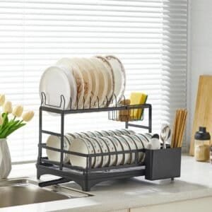 2 Tier Dish Rack Black