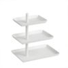 White multi-tiered display stand for retail or event use.
