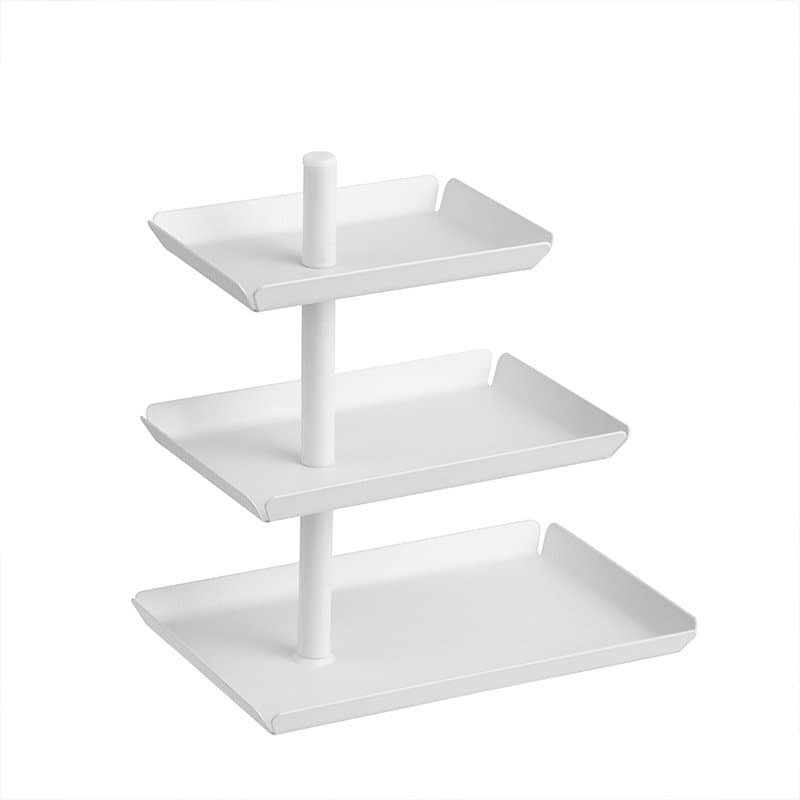 White multi-tiered display stand for retail or event use.