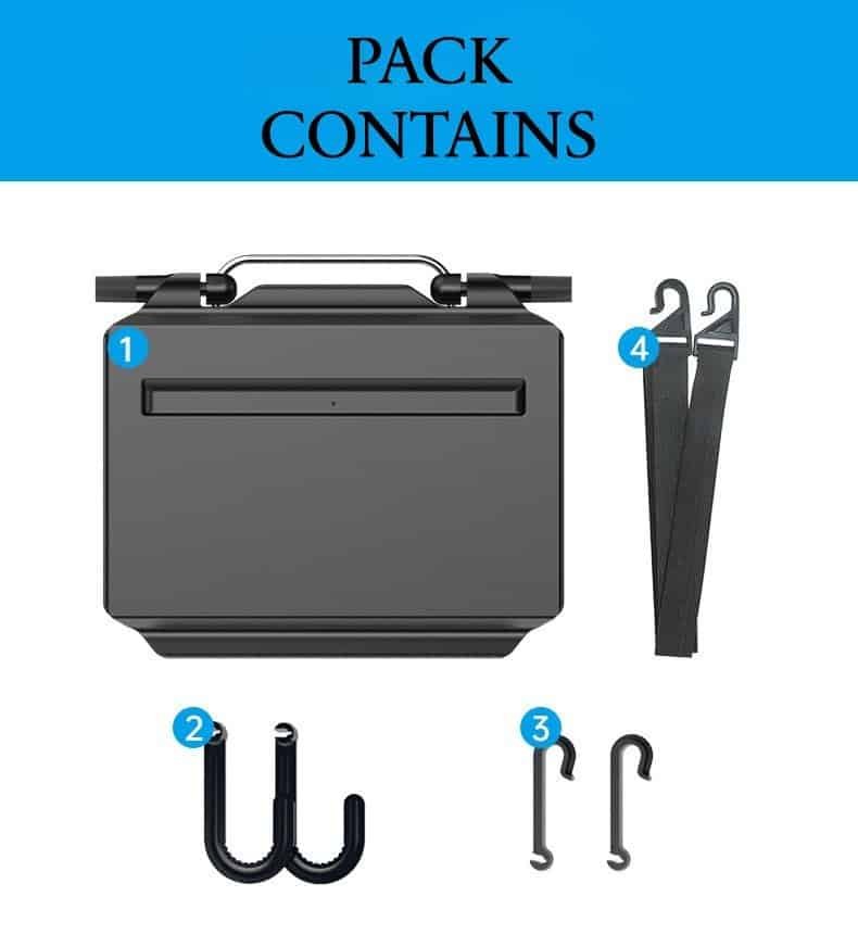 Complete package contents of the foldable car backseat tray table.