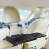 Adjustable car backseat tray table with extended dual-surface design.