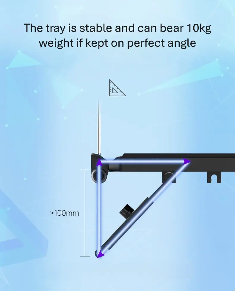 Tray showing triangular support design with 10kg weight-bearing capacity.