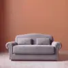 Rajford 2 seater sofa in light grey front view with curved backrest and plush cushions