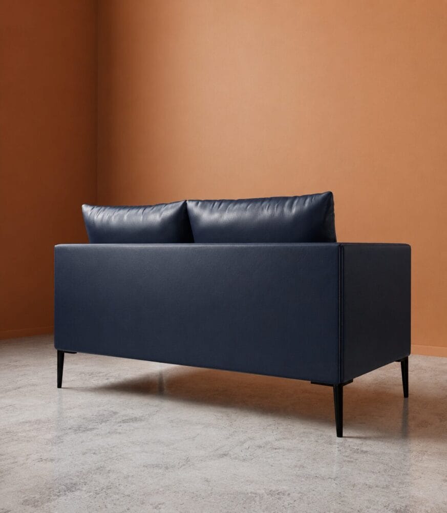 Aravali 2 Seater Sofa - Navy Blue Leatherette - Image 2