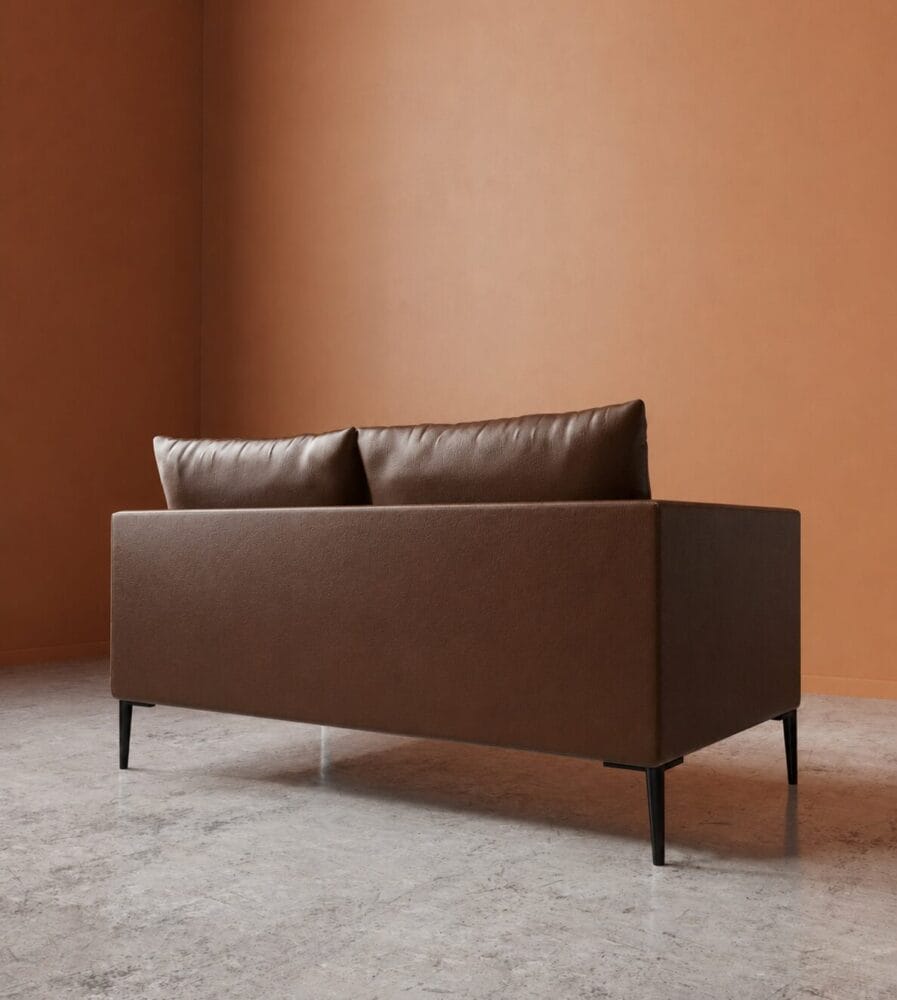 Aravali 2 Seater Sofa - Dark Brown Leatherette - Image 2