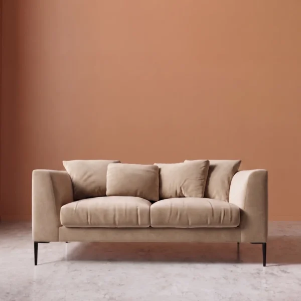 Alena two seater sofa front view beige modern compact sofa