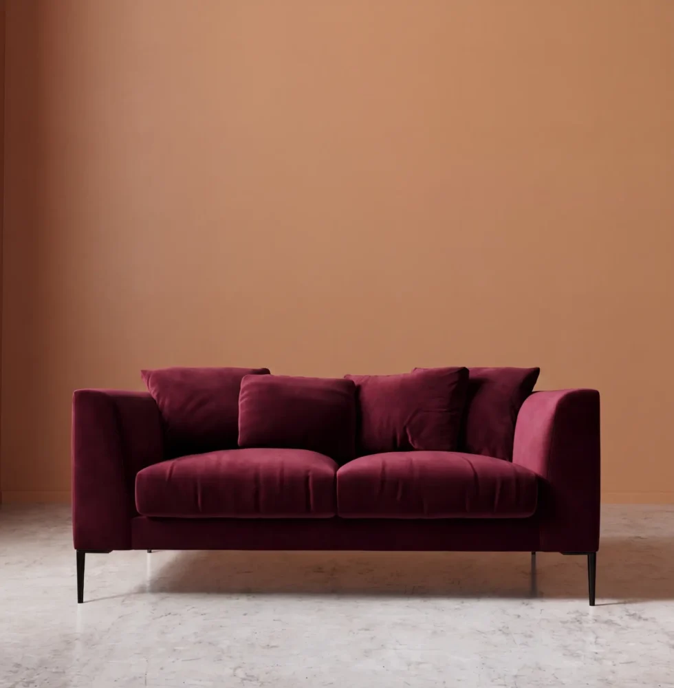 Alena two seater sofa front view burgundy velvet modern living room sofa