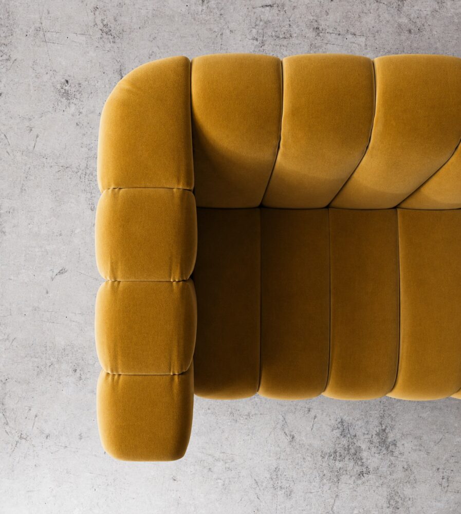 Calmora 2 Seater Sofa - Mustard Velvet - Image 2