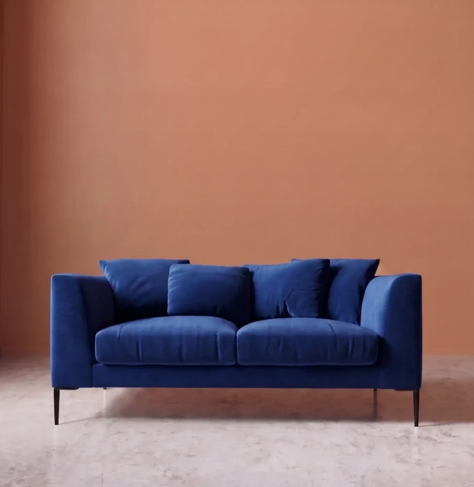 Alena two seater sofa front view cobalt blue modern compact sofa