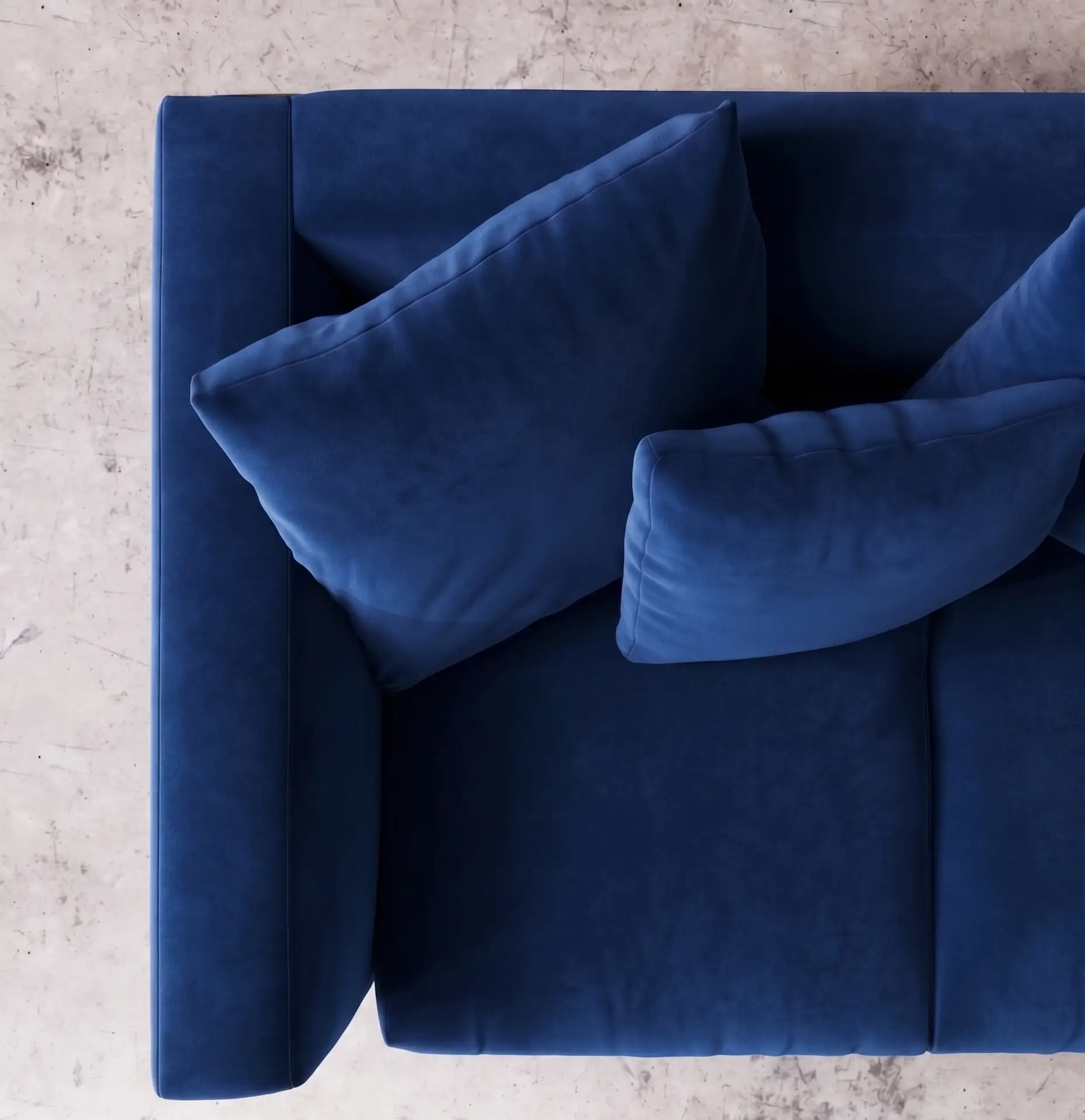 Alena sofa cushion detail cobalt blue velvet soft seating