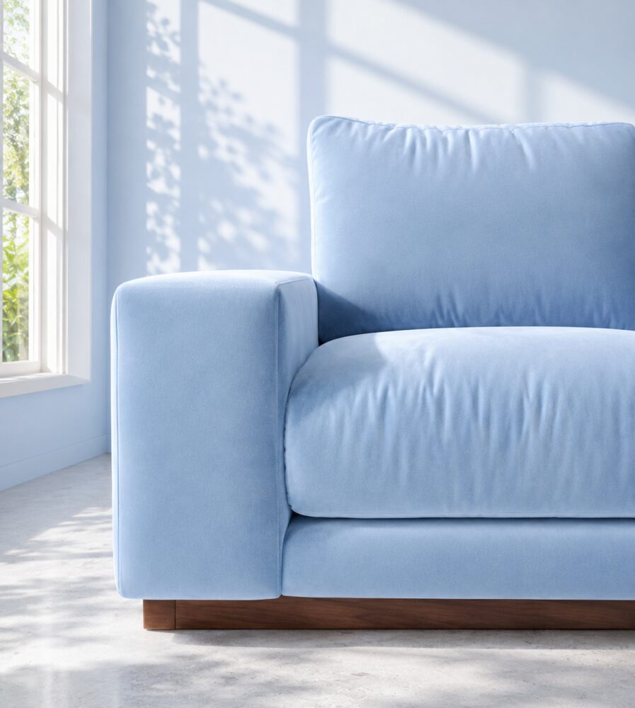 Denver 2 Seater Sofa - Baby Blue Velvet - Image 4
