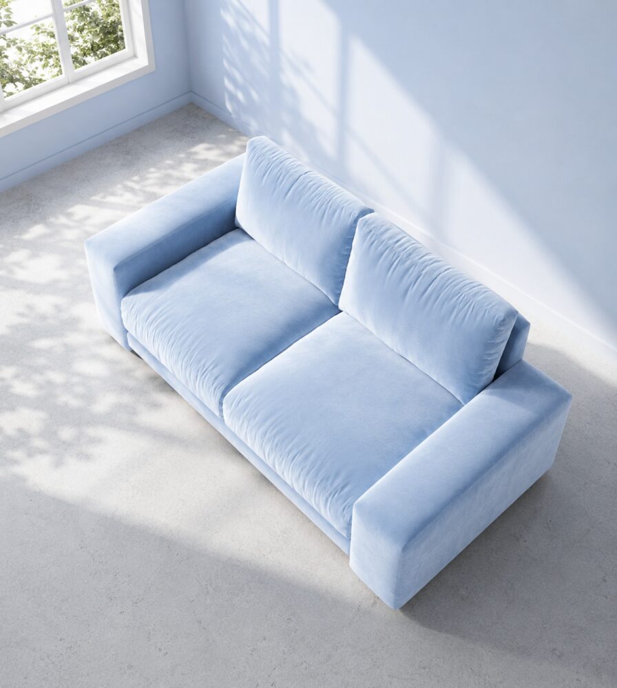 Denver 2 Seater Sofa - Baby Blue Velvet - Image 5