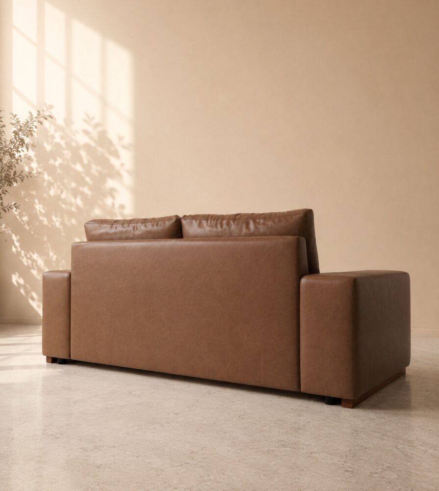 Denver 2 Seater Sofa - Brown Leatherette - Image 4