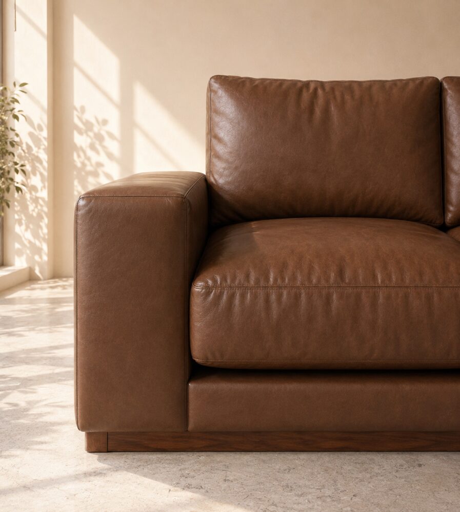 Denver 2 Seater Sofa - Brown Leatherette - Image 5