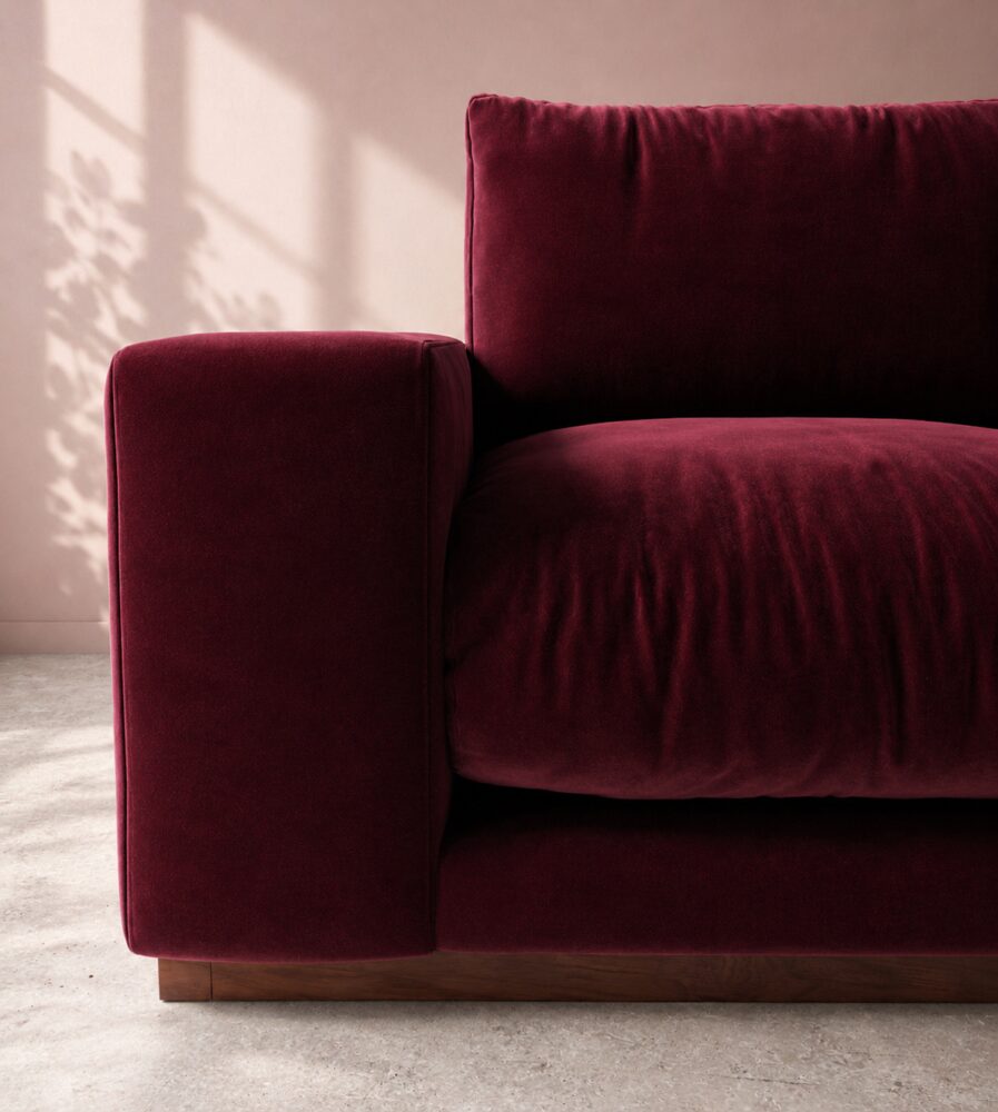 Denver 2 Seater Sofa - Burgundy Velvet - Image 3