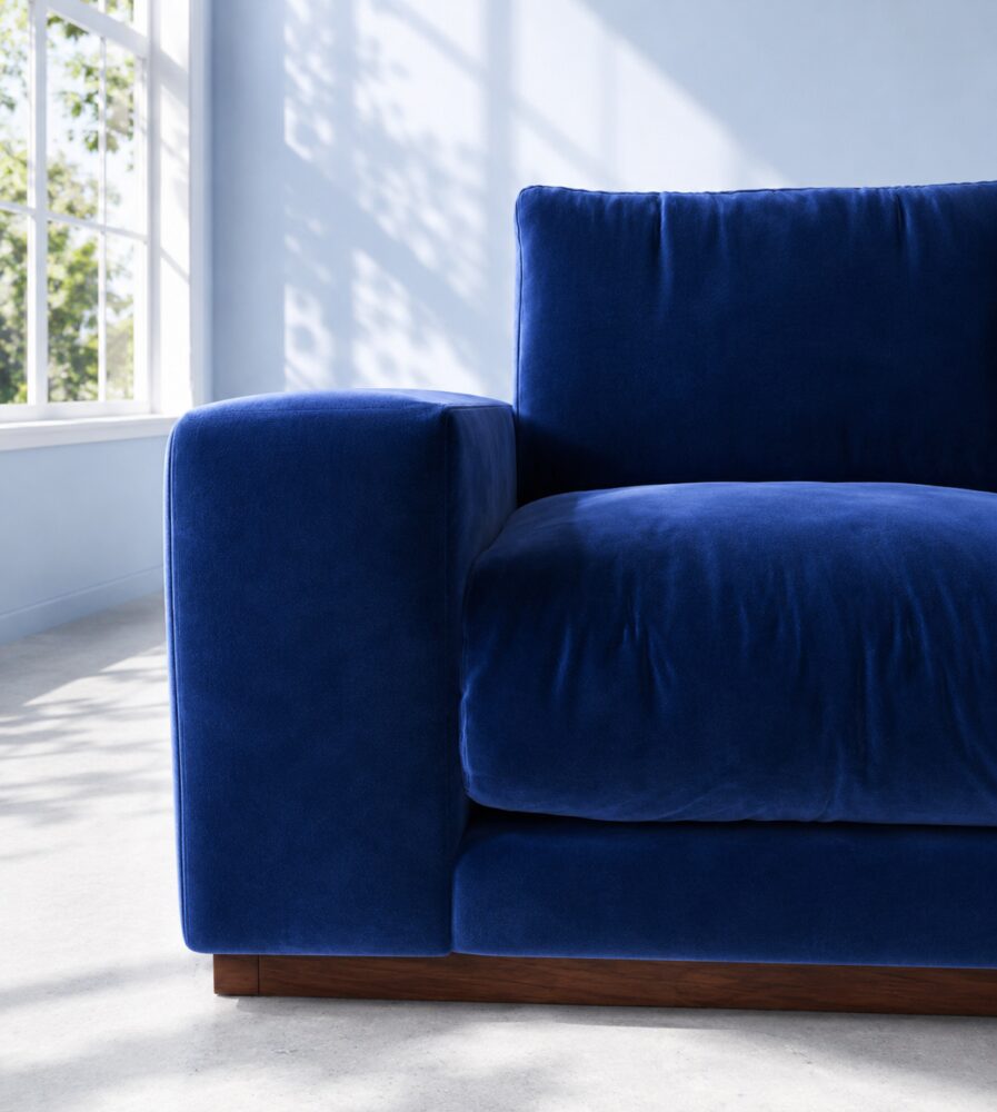 Denver 2 Seater Sofa - Electric Blue Velvet - Image 2