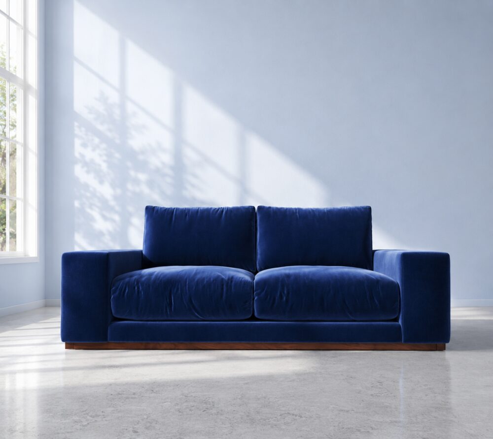 Denver 2 Seater Sofa - Electric Blue Velvet