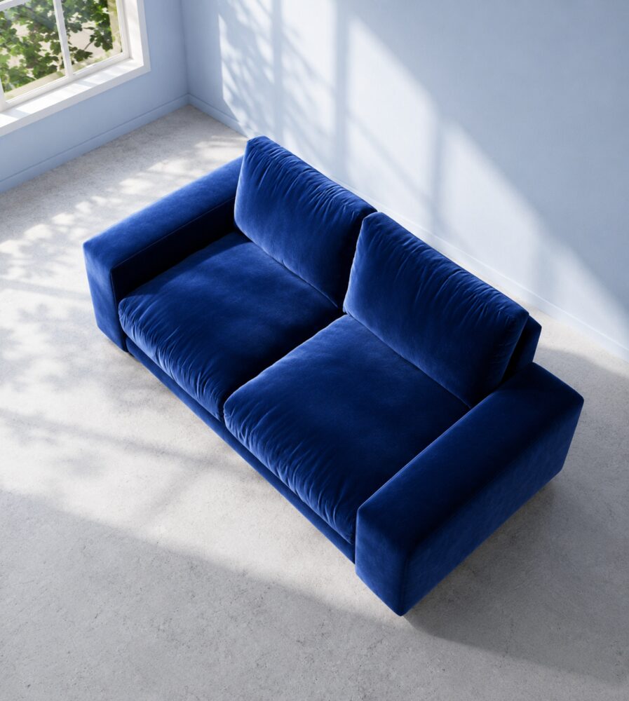 Denver 2 Seater Sofa - Electric Blue Velvet - Image 3