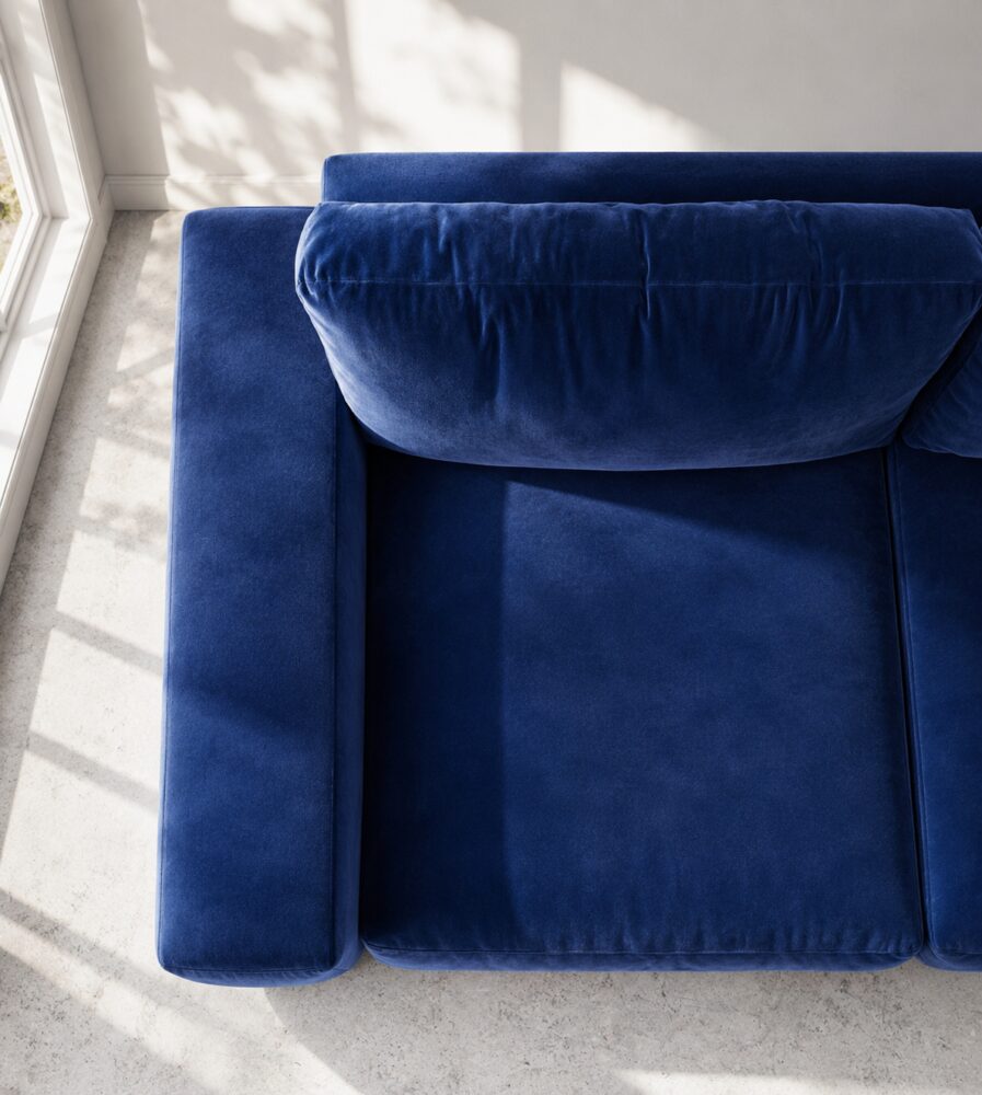Denver 2 Seater Sofa - Electric Blue Velvet - Image 4
