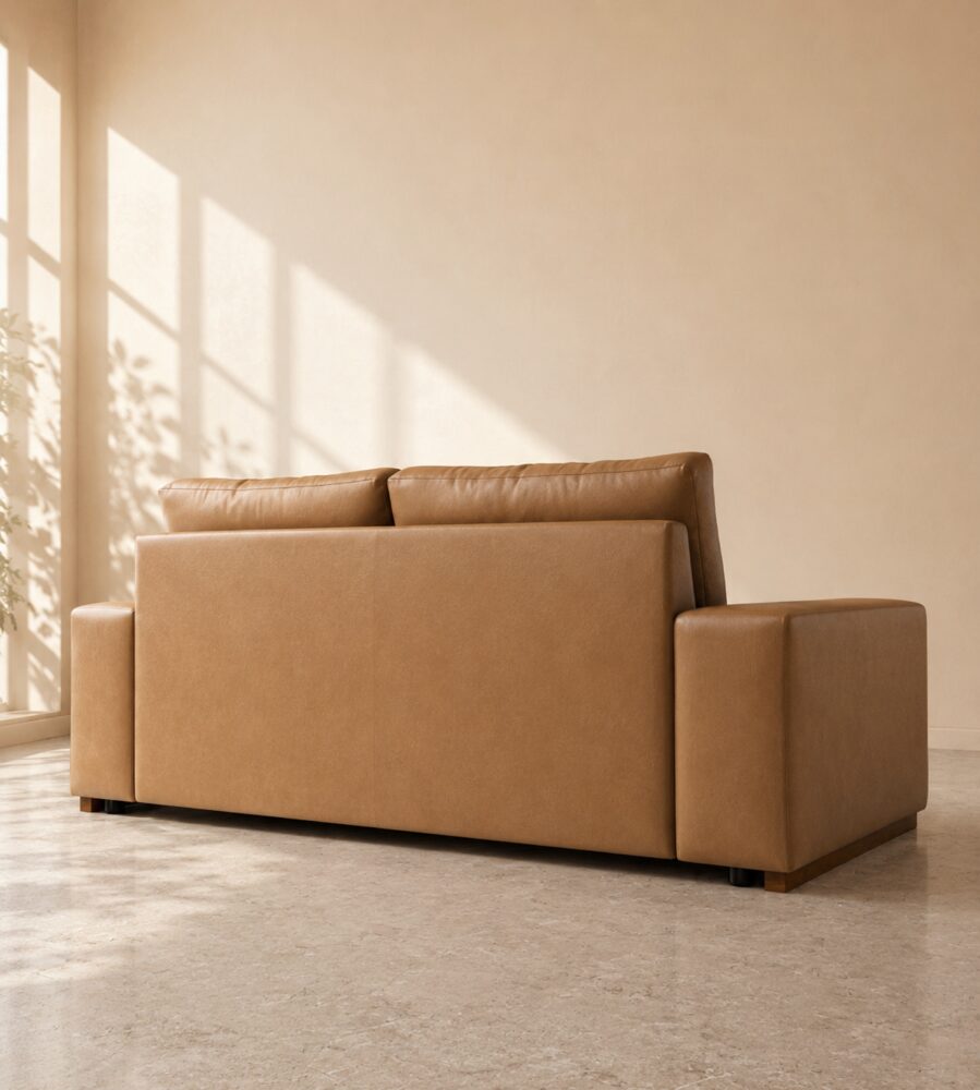Denver 2 Seater Sofa - Tan Brown Leatherette - Image 5