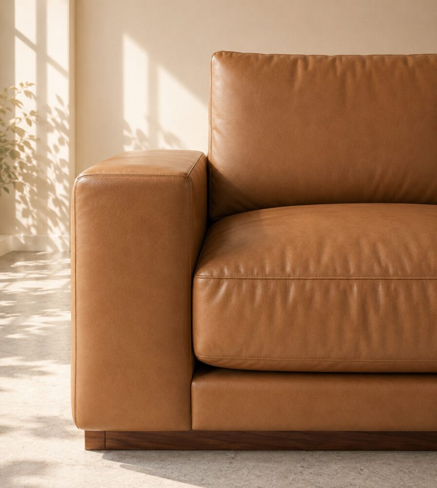Denver 2 Seater Sofa - Tan Brown Leatherette - Image 4