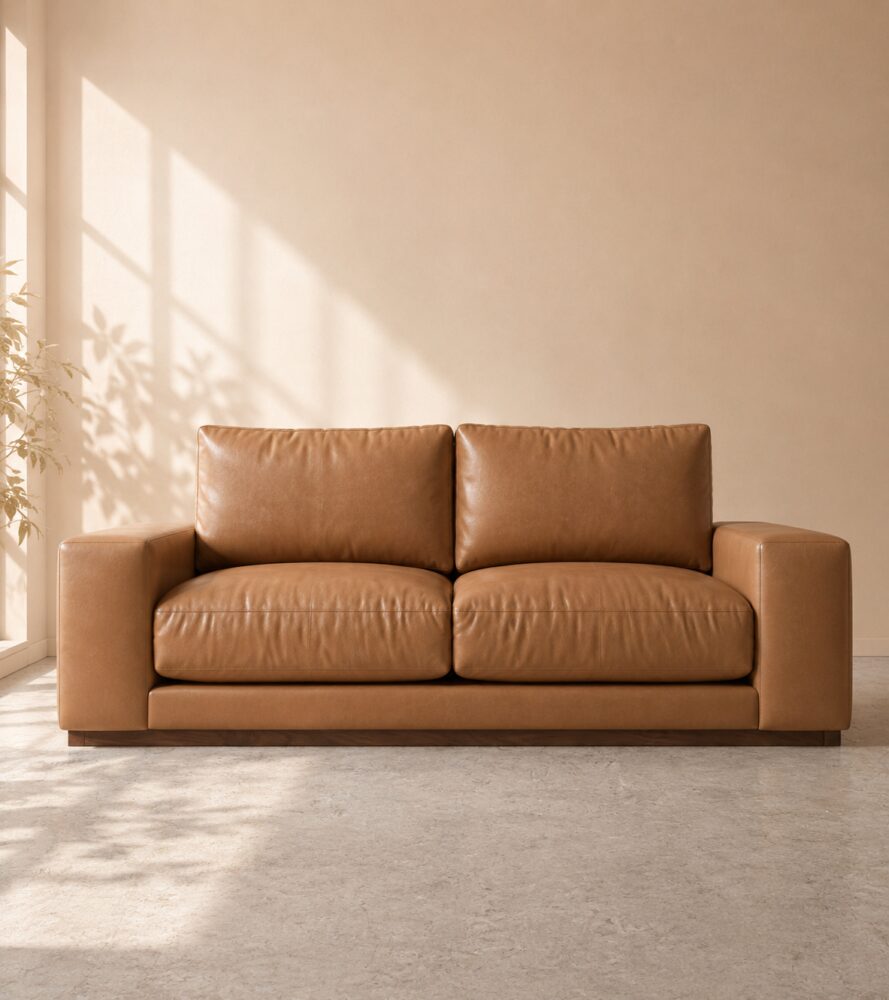 Denver 2 Seater Sofa - Tan Brown Leatherette