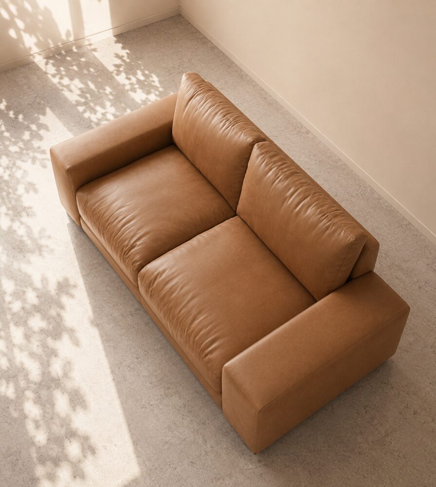 Denver 2 Seater Sofa - Tan Brown Leatherette - Image 3