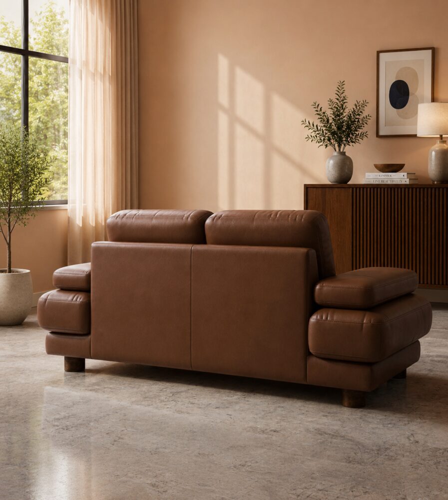 Fermo 2 Seater Sofa - Brown Leatherette - Image 2