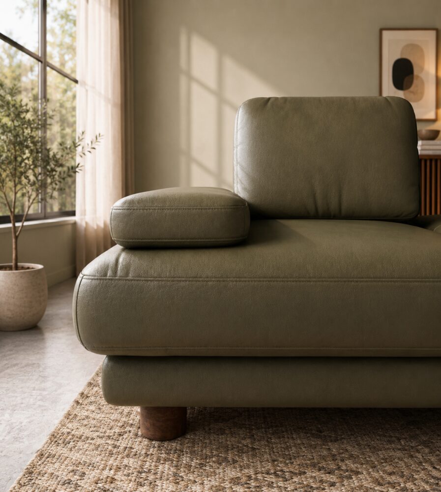 Fermo 2 Seater Sofa - Olive Green Leatherette - Image 4