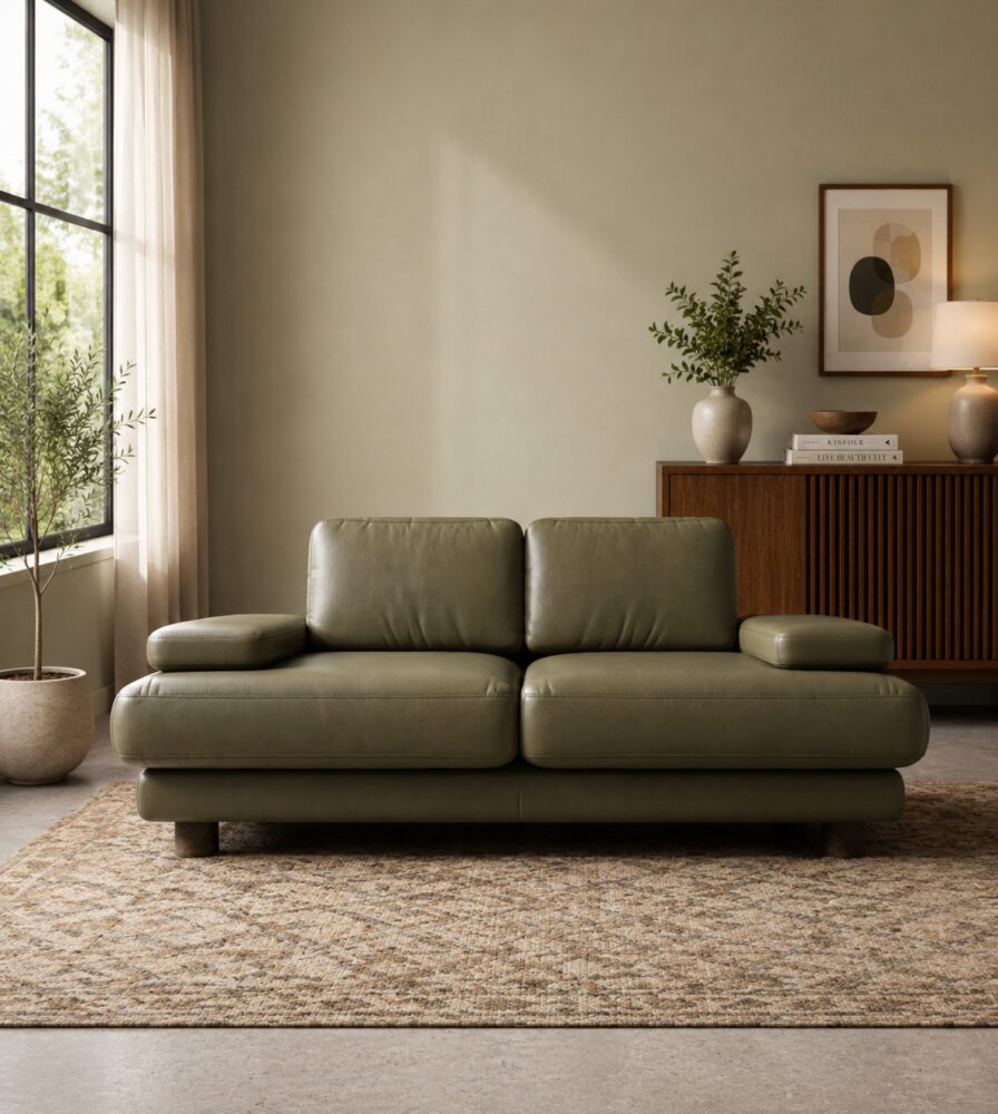 Fermo 2 Seater Sofa - Olive Green Leatherette - Image 1