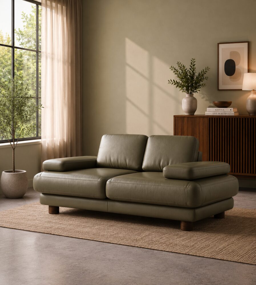 Fermo 2 Seater Sofa - Olive Green Leatherette - Image 3