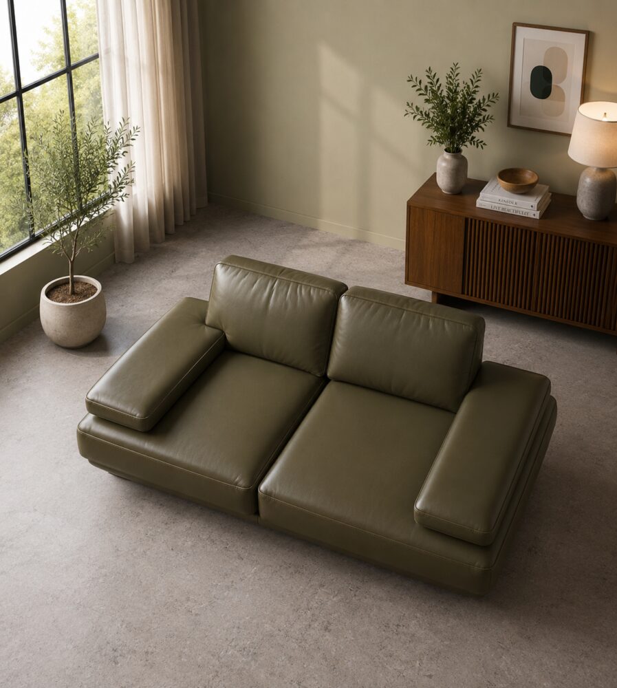 Fermo 2 Seater Sofa - Olive Green Leatherette - Image 2