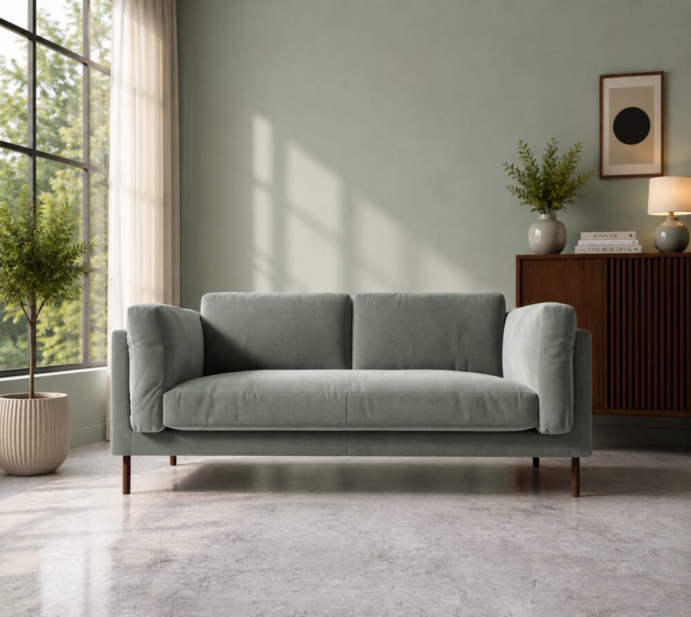 Indora 2 Seater Sofa - Mint Green Suede - Image 1