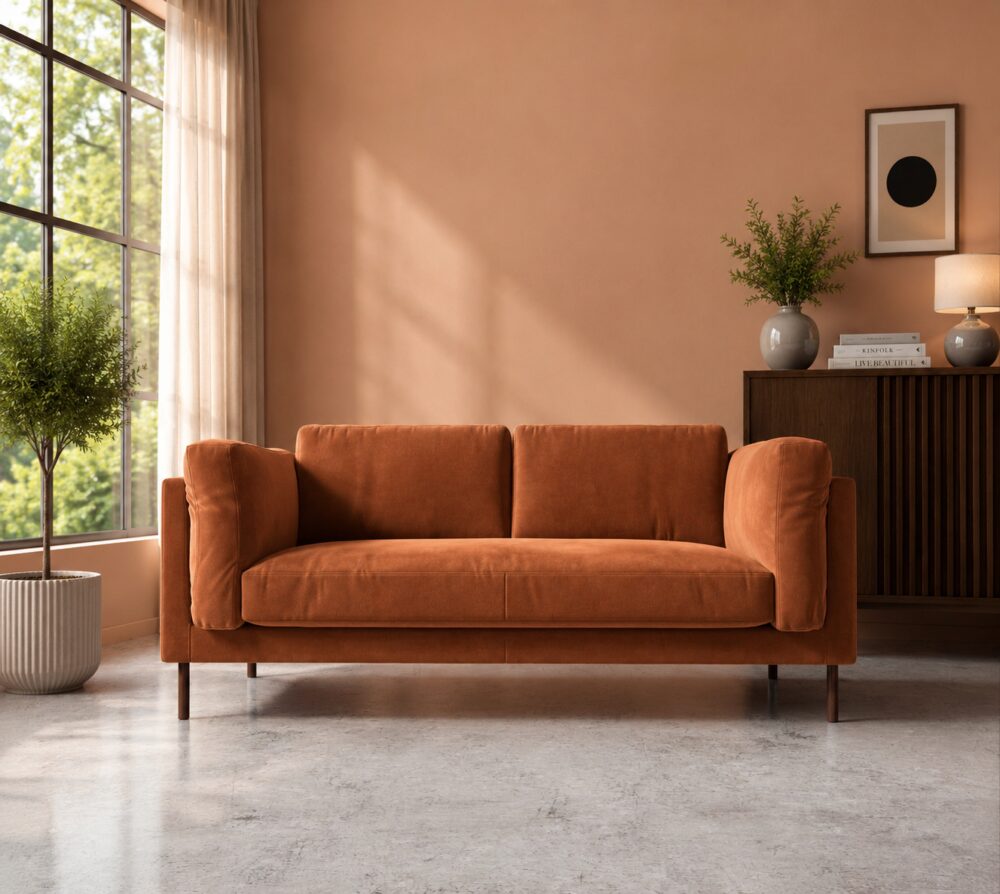 Indora 2 Seater Sofa - Rust Suede - Image 1