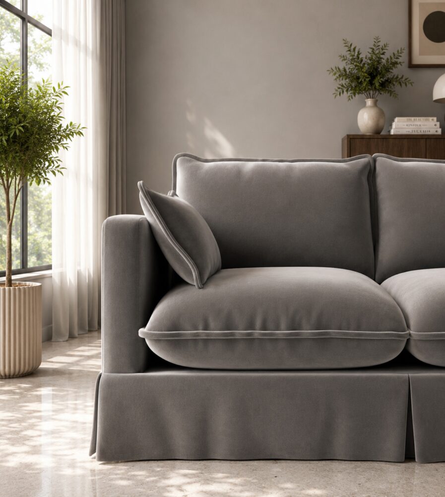 Keswick 2 Seater Sofa - Cement Grey Velvet - Image 4