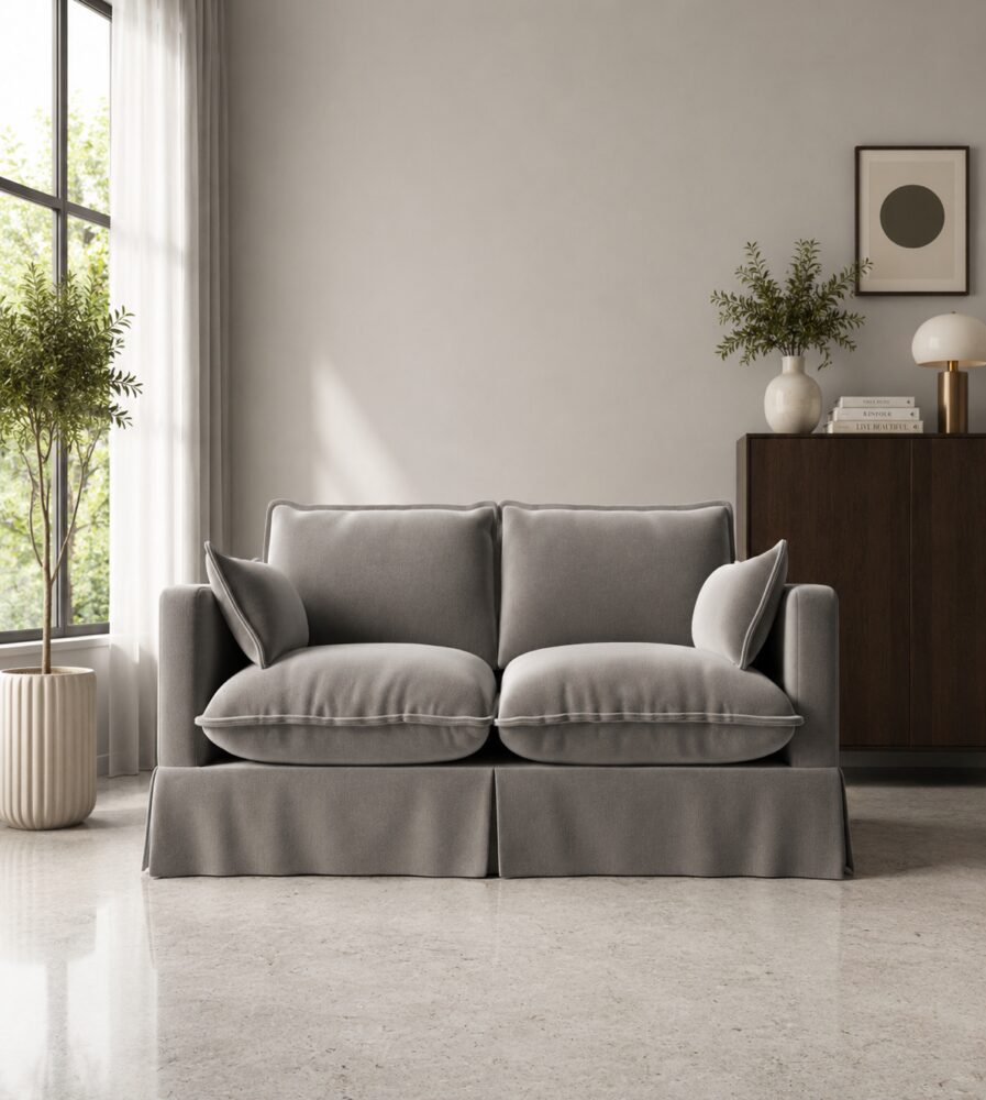 Keswick 2 Seater Sofa - Cement Grey Velvet - Image 1