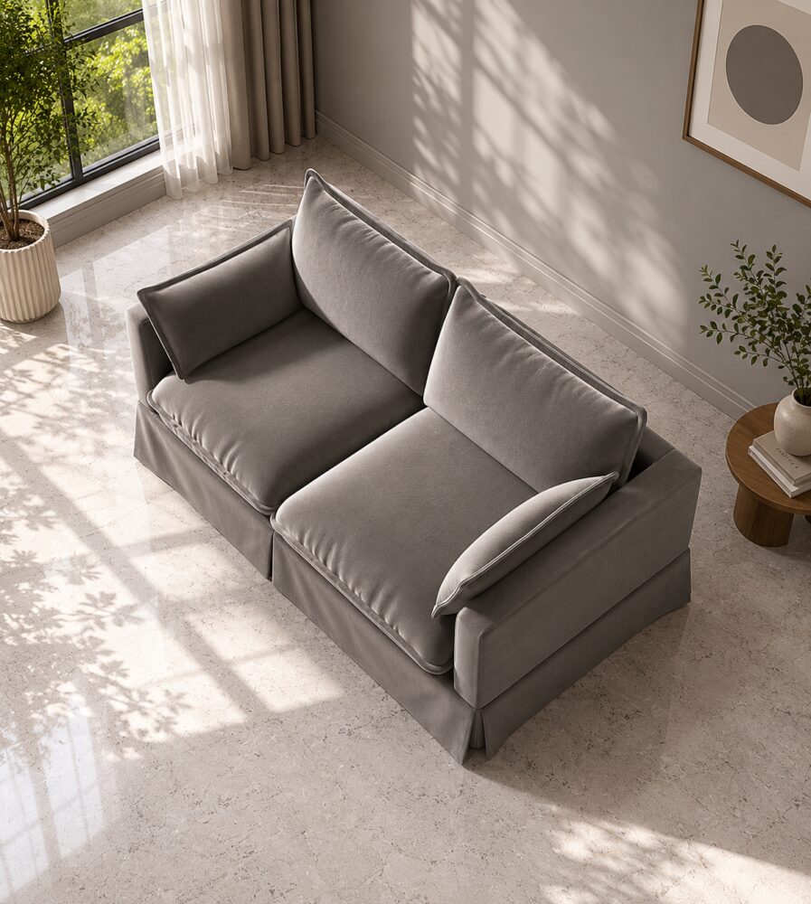 Keswick 2 Seater Sofa - Cement Grey Velvet - Image 2