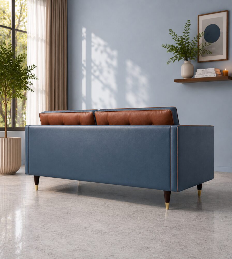 Porto 2 Seater Sofa - Blue & Brown Leather - Image 2
