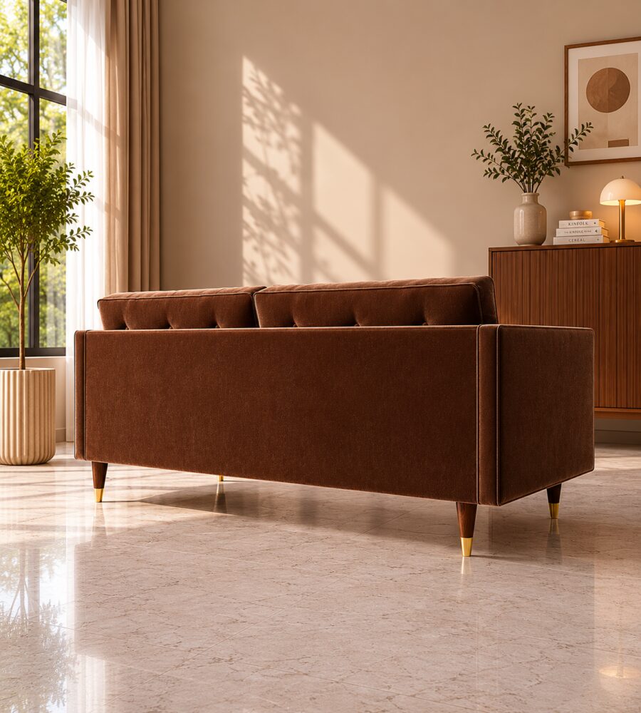 Porto 2 Seater Sofa - Chocolate Brown Velvet - Image 2