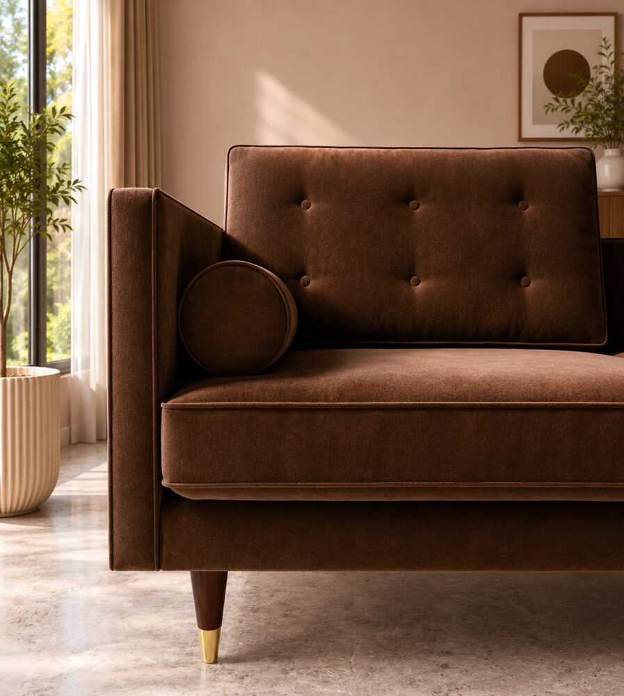 Porto 2 Seater Sofa - Chocolate Brown Velvet - Image 3