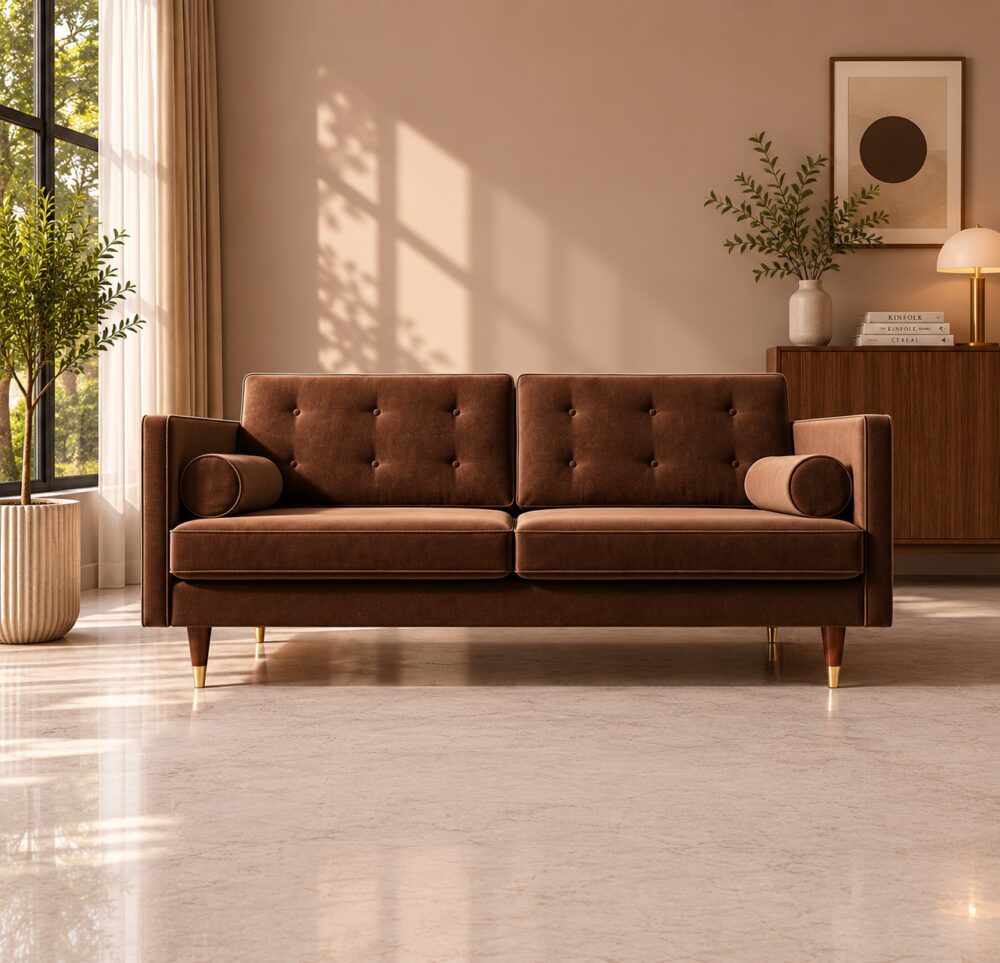 Porto 2 Seater Sofa - Chocolate Brown Velvet - Image 1